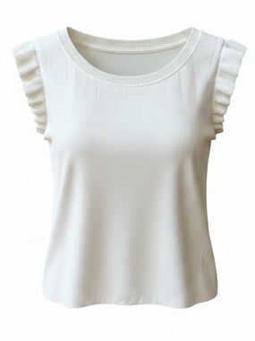 LOFT Cream Ruffle Sleeve Tank Top Size Small